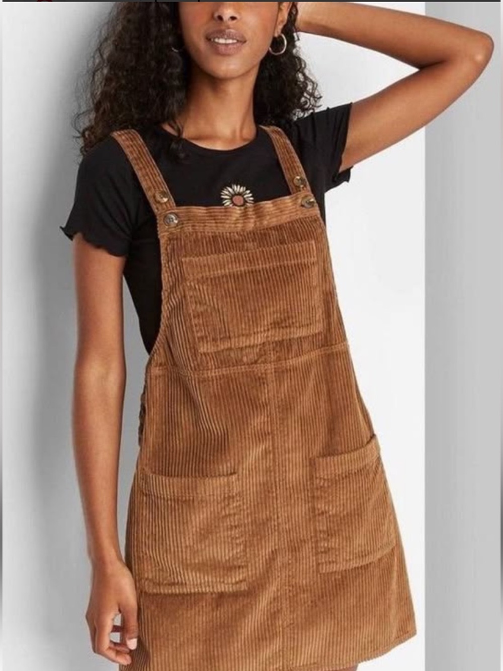 Wild Fable Corduroy Pinafore Mini Dress in Warm Tan size L